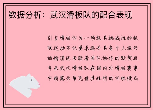 数据分析：武汉滑板队的配合表现