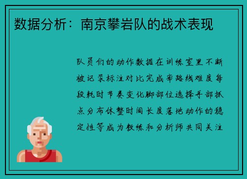 数据分析：南京攀岩队的战术表现