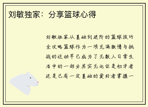 刘敏独家：分享篮球心得