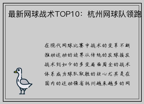 最新网球战术TOP10：杭州网球队领跑